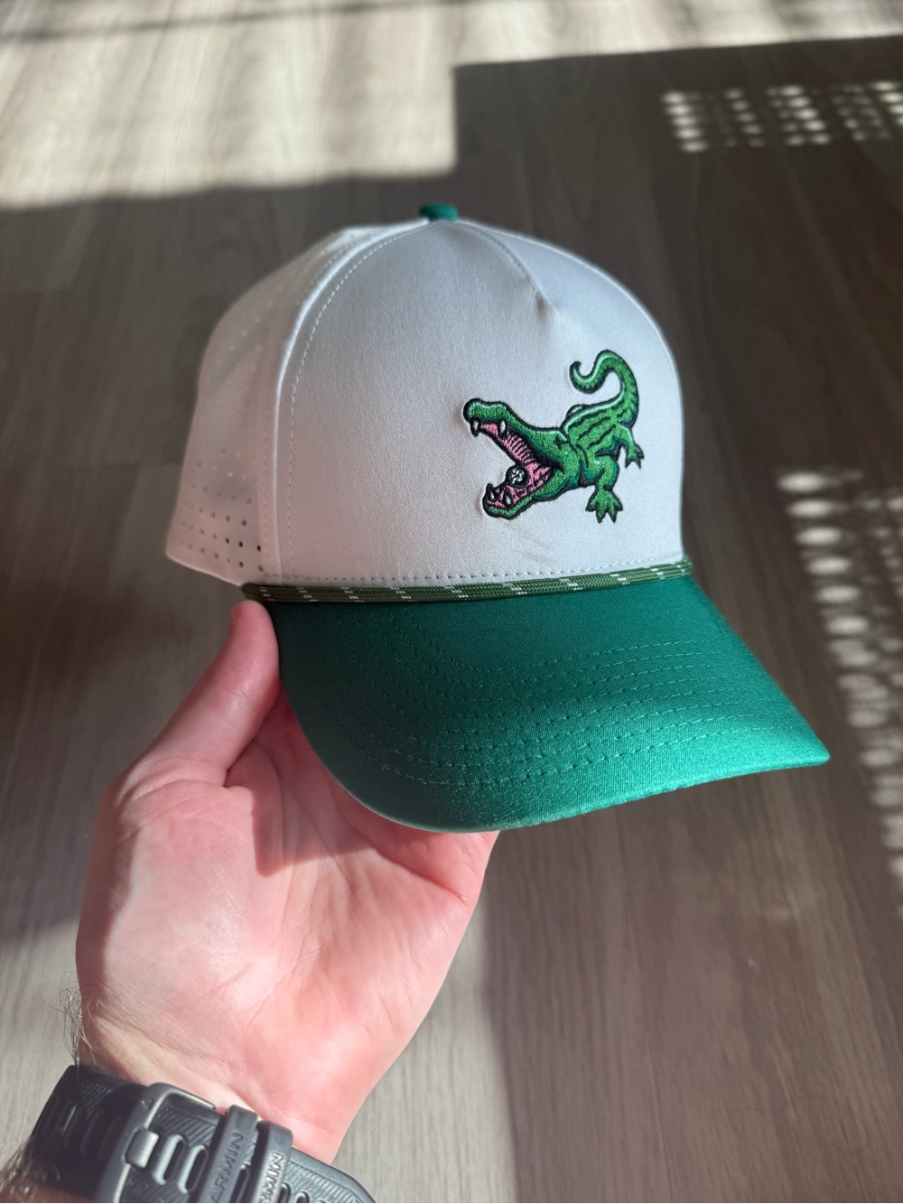 BirdieBoss Golf Alligator Gator Rope Snapback Hat White Green